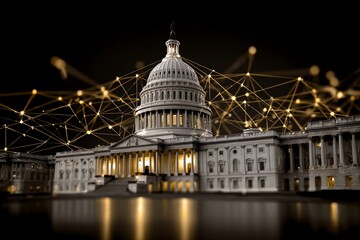 Fototapeta premium Digital connections illuminate the United States Capitol at night