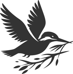 Vector silhouette of a kingfisher black illustration drawing