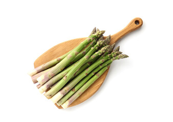 Fresh raw asparagus spears isolated on white, top view