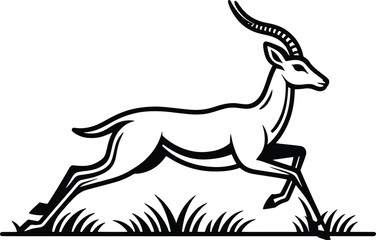 Antelope running line art vector illustration isolated on a white background
