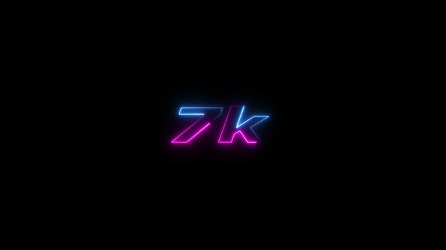 7k animation neon text effect video motion on black background. 7k Followers Celebration text animation.