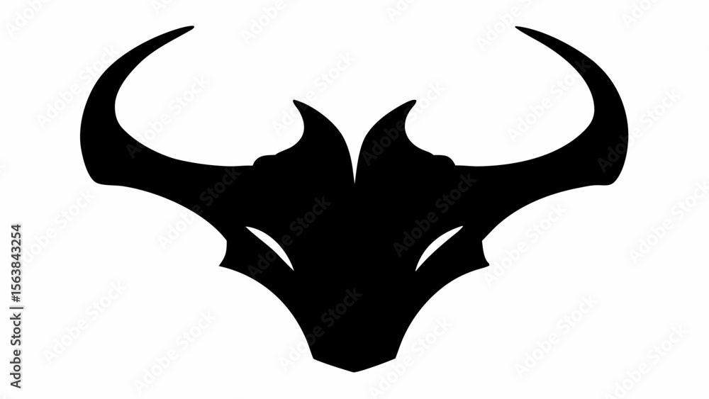 Poster stylized silhouette of a horned animal head with sharp features in a symmetrical design centered