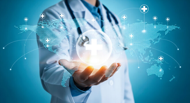 Global healthcare doctor medical network technology digital health innovation telemedicine worldwide care - Powered by Adobe