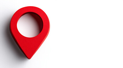 Fototapeta premium Minimalist red location pin icon on a clean blank background with ample caption space on the side. Simple, modern, and clear for navigation or map-related use.