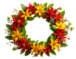 Cat’s Paw Flower Wreath in Warm Red and Orange Tones, isolated on a transparent background.
