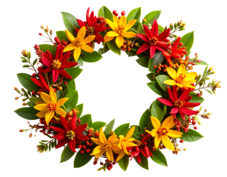 Cat’s Paw Flower Wreath in Warm Red and Orange Tones, isolated on a transparent background.