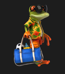 Fun 3D cartoon frog with a sports bag