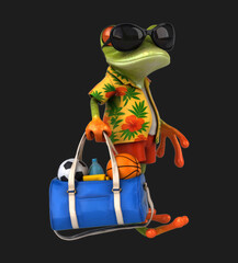 Fun 3D cartoon frog with a sports bag