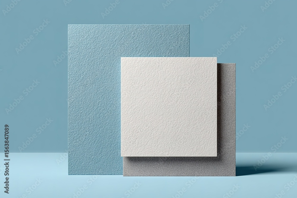 Aufkleber different textured sheets of colored paper stacked beside each other on a blue surface in a creative