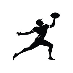 Silhouette of Athlete Throwing American Football Isolated on White Background