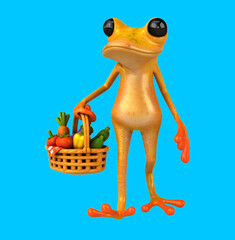 Fun 3D cartoon frog with vegetables