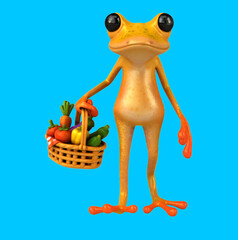 Fun 3D cartoon frog with vegetables
