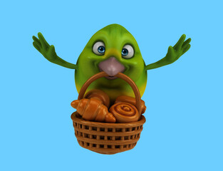 Fun 3D cartoon bird with pastries
