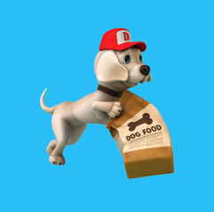 Fun 3D cartoon dog with dog food