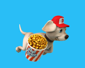 Fun 3D cartoon dog with popcorn