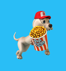 Fun 3D cartoon dog with popcorn