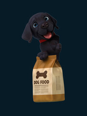 Fun 3D cartoon dog with dog food