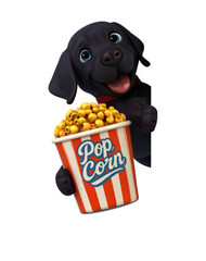 Fun 3D cartoon dog with popcorn
