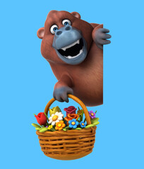Fun 3D cartoon orang outan with flowers