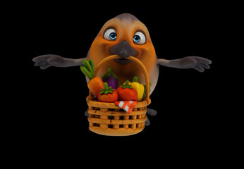 Fun 3D cartoon bird with vegetables