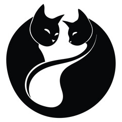 An Artistic Depiction of Two Cats Forming a Yin and Yang Symbol, Showcasing Unity and Balance Through Feline Silhouettes