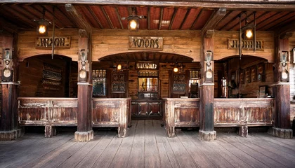 Papier peint photo Vielles portes an old western saloon with wooden bar and swinging doors  © Patti