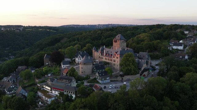 aerial video of Burg Castle, Schloss Burg or Schloss Burg an der Wupper. Castle in Burg an der Wupper , a borough of the German city of Solingen.