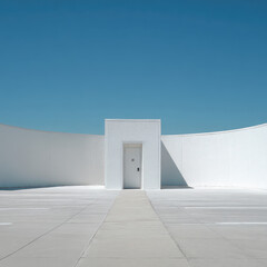 Obraz premium Pure White Structure with Single Doorway Open Space Minimalist Architecture