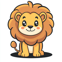 Fototapeta premium A charming and adorable cartoon lion with a big smile, set against a vibrant yellow background with tiny sparkling stars.