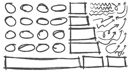  Freehand outlined visual tools with arrows, ovals, and frames—ideal for explainer content, flowcharts, creative mapping, and highlighting key elements in presentations.