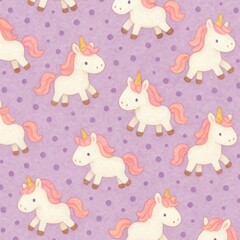 Cute unicorns on purple background.