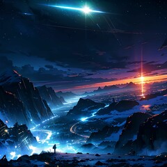 Fantasy Landscape with Cosmic Sky and Dreamlike Scenery