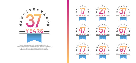 set of anniversary logo style with blue ribbon. vector design purple color for celebration