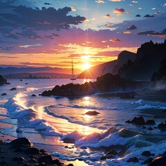 Fantasy Landscape with Cosmic Sky and Dreamlike Scenery