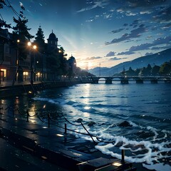 Fantasy Landscape with Cosmic Sky and Dreamlike Scenery