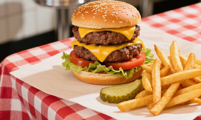 Cheeseburger with french fries