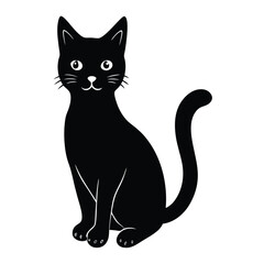 Charming Black Cat Illustration Gracefully Sitting with a Playful Pose and Innocent Expression Perfect for Children's Content and Cute Designs