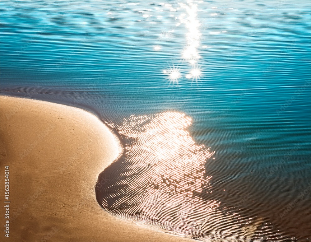 Aufkleber beautiful abstract sand beach from above with water and sand texture in sunshine clean and pure empt