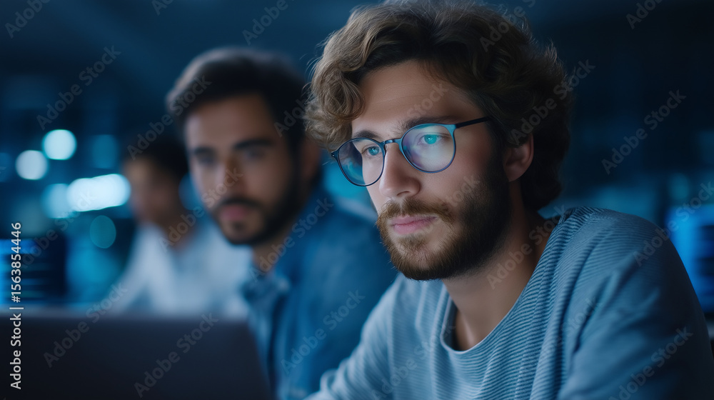 Poster ai chatbot development in a tech startup office