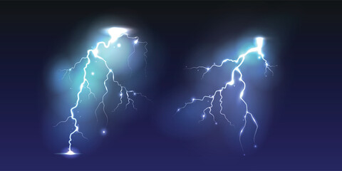 supercell thunder lightning strikes over sky in night