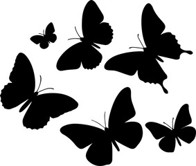 Fototapeta premium Black butterfly silhouettes flying white
