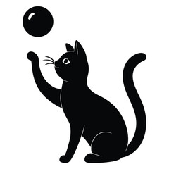 Elegant Black Cat Silhouette Engaged in Playful Pursuit of a Dark Sphere Adding a Touch of Whimsy and Grace