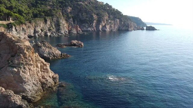 Aerial drone view of the Spanish coast, Tossa de Mar, Catalonia, Spain