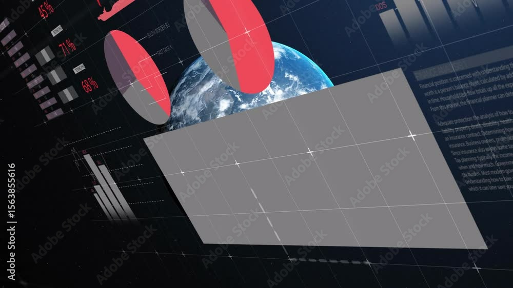 Aufkleber 3d earth model rotating triggers bar charts emerging, pie charts forming to visualize data trends