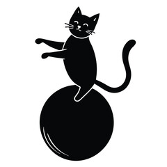 Silhouette of a Joyful Black Cat Balancing Cheerfully on a Ball A Whimsical and Playful Illustration for Cat Lovers