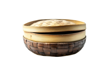 Steamed dim sum inside bamboo basket