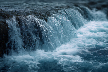 Fototapeta premium Cascading water over dark rocks with white foam waterfall cascade