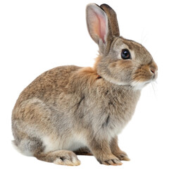 Obraz premium Cute brown rabbit sitting peacefully on a white background in a calm pose