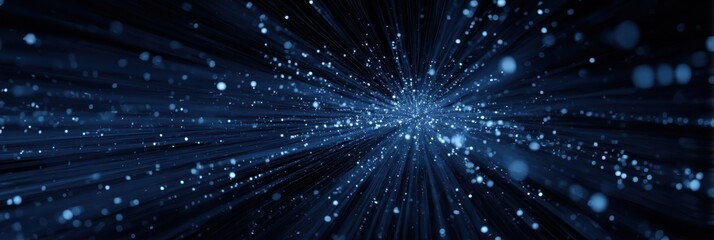 Naklejka premium Abstract blue light streaks and glowing particles radiating from a central point