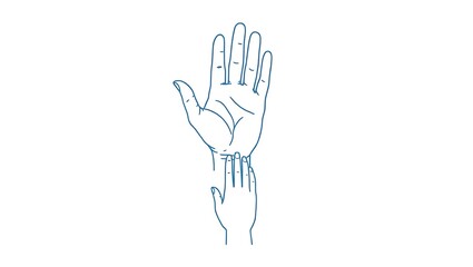 Obraz premium Blue line art illustration of two hands touching connection